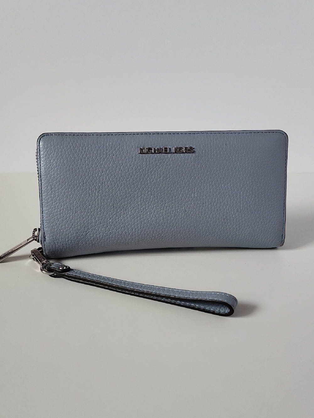 Michael Kors Light Blue Leather Zip-Around Wristlet Wallet